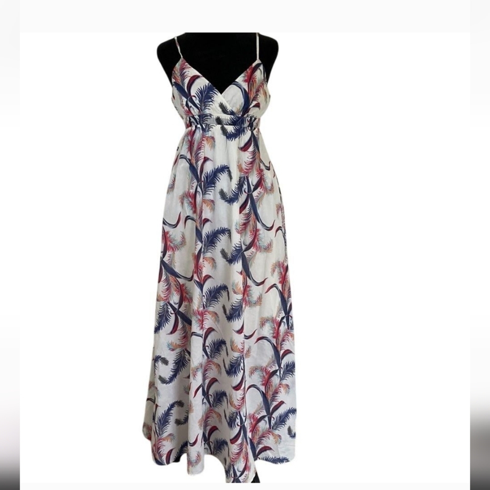 Quicksilver Boho Floral Maxi Dress 100% Cotton Feather Print Floor Lengt…